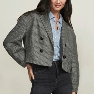 Veronica Beard Sybille cropped houndstooth wool-blend blaze